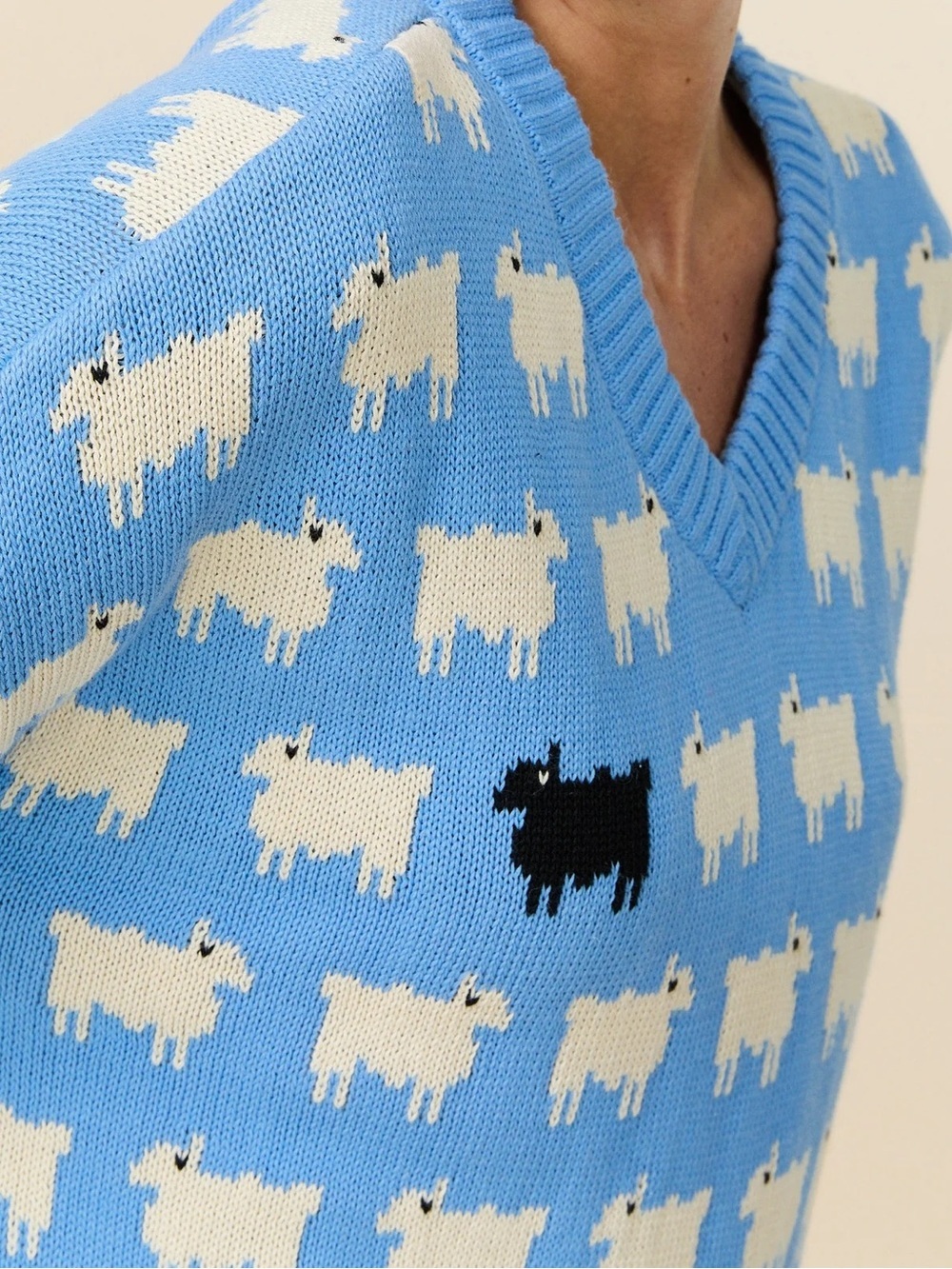 NWT Rowing Blazers Warm & Wonderful Diana Cotton Linen V-Neck Sheep Sweater Blue - Picture 6 of 10